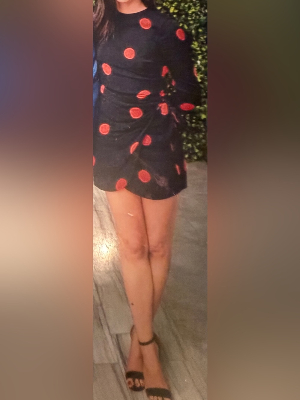 Reformation Black Mini Dress with Red Polka Dots